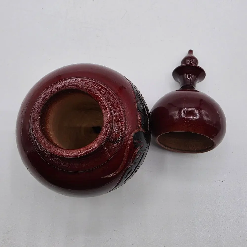 Chinese Carved Red Wood Hulu Gourd Bottle Feng Shui Art Collectible 5